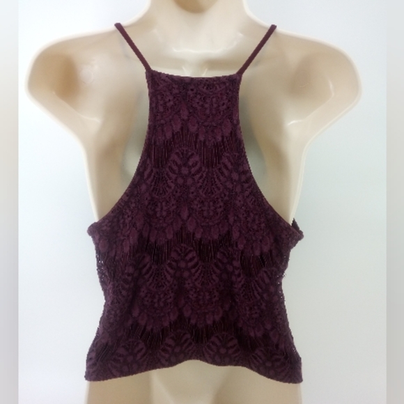 Kendall + Kylie Maroon Burgundy Crochet Lace Racerback Top M Holiday Holidays - Picture 3 of 9